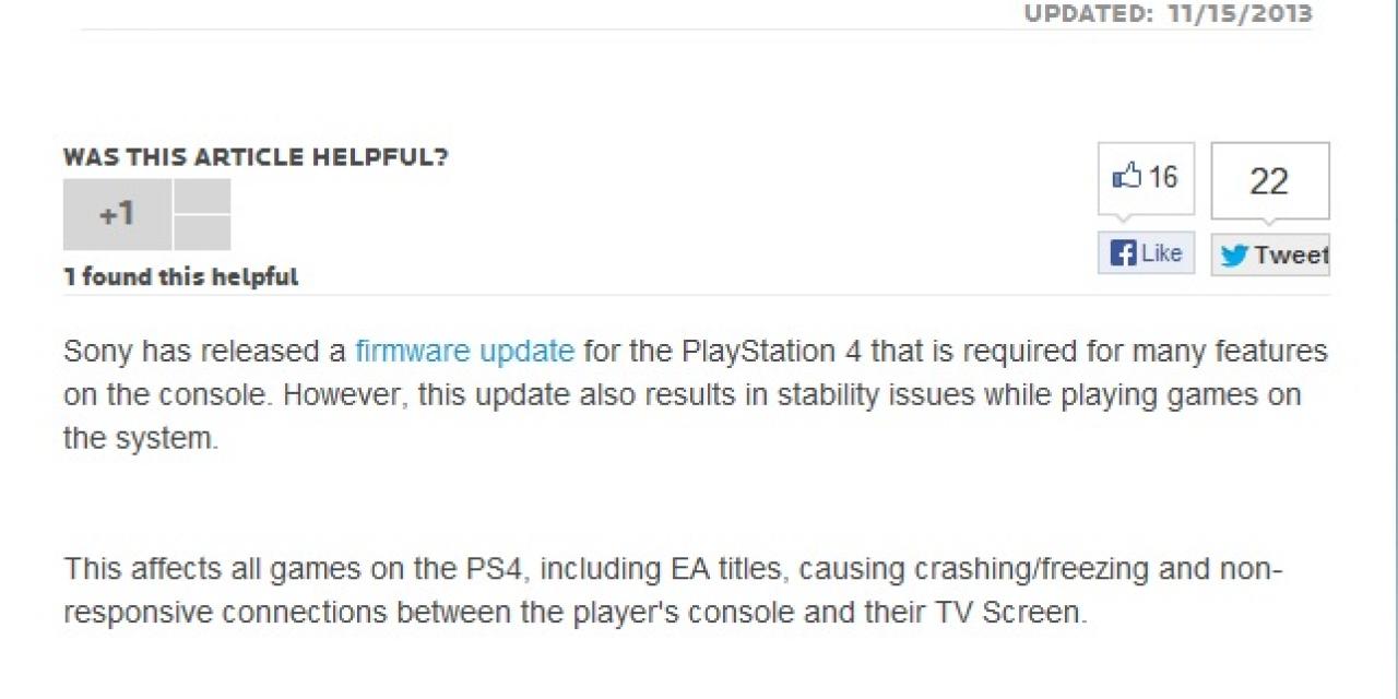 EA Blames Day One Patch For Crashing "All PS4 Games"