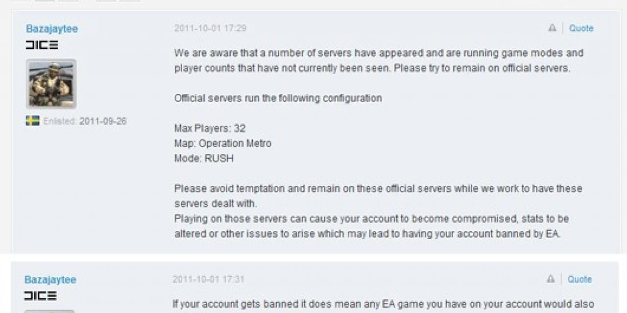 Joining A Modified Battlefield 3 Server Might Get You Banned From All EA Games