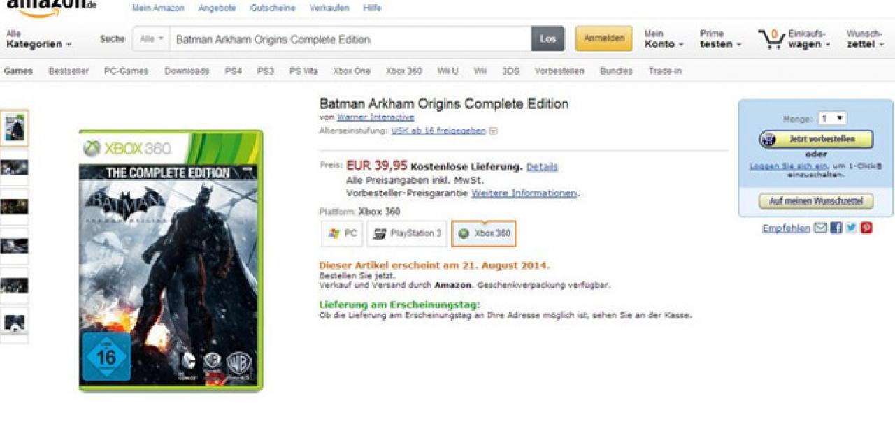 Batman Arkham Origins Complete Edition shows up on Amazon.de