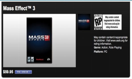 EA Store Lists Unannounced Mass Effect 3