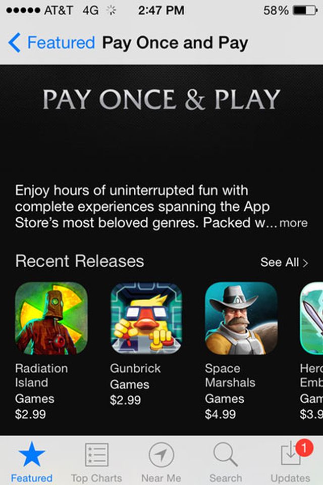 Apple wirbt für "Einmal bezahlen und spielen" im App Store