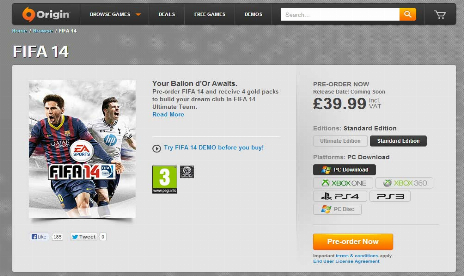 Free Demo for FIFA 14 is Out Today