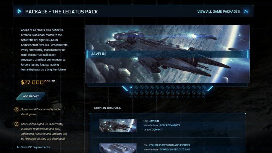 Want to buy all Star Citizen’s ships? It’ll cost you $27,000