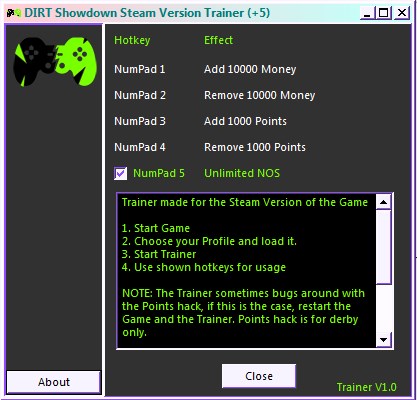 DIRT Showdown Steam Version Trainer (+5)