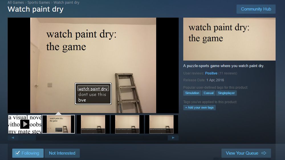 Prankster Got “Watch Paint Dry” Game To Steam’s Homepage