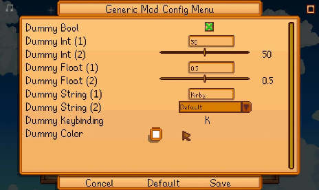 Stardew Valley Generisches Mod-Konfigurationsmenü v1.12.0